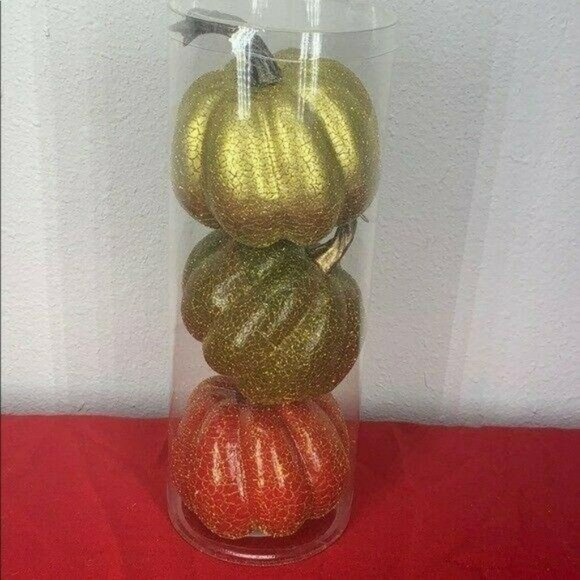 Autumn Pumpkin‎ Red Green and Gold 3 pc Decor - Picture 2 of 6